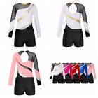 Girls Long Sleeve Gymnastics Leotards With Shorts Ice Skating Outfits Dancewear