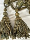 Pair Of Antique French Silk Passementerie Tassel Tiebacks  Sage   Gold  Chateau