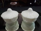 2 Jars W  Lids  Vanity Powder Trinket Antique Glass Opaline Milk White Victorian
