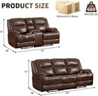 Manual Recliner Sofa Set  Genuine Leather Overstuffed Reclining Living Room Furn