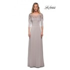 La Femme Nwt Mother Of The Bride Silver Embroidery Rhinestone Mesh Dress Size 16