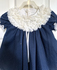 Vintage Bryan Girls Toddler 18m Ruffled Dress Lace Trim Navy Blue Polka Dot