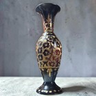 Vintage Hand-etched Brass Bud Vase Black   Gold Floral Pattern 8  Tall India