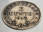 1942 C Newfoundland Canada 5 Cents Small Silver Circulated Canadian Coin Y255