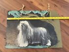 Bearded Collie Dog Hand Painted On Slate  Leather Hangers  Gorgeous  Euc 17 5x12