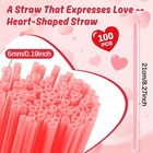 100pcs Valentines Day Heart Straws - Heart Shaped Pink Straws Plastic Disposable