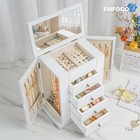 New Jewelry Box 5 Layer Wood Organizer Drawers Mirror Vintage White Rattan