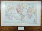 Vintage 1900 World Map 22 x14    Old Antique Original North America Africa Asia