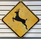 Distressed Deer Crossing Metal Sign     Old Style  Hunting Cabin Wall Decor  24   