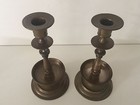 Antique Pair Of Brass Candlesticks Holders  7  Tall  2 3 Lbs Weight  pair 