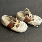 Vintage White Brown Baby Saddle Shoes  Lace Up Faux Leather Size 2