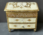 Large Rare Vintage Italy Gold White Florentine Italian Antique Jewelry Box Wood