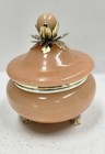 Vintage Peach Coral Alabaster Trinket Jewelry Box Gold Tone Metal Regal Lidded