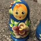 Russian Hand-painted Blue Floral Matryoshka Nesting Dolls Set  5 Pieces