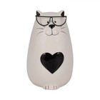 Ceramic Cat Figurine With Glasses  Cute Black And White Kitten Statue For   