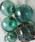 Japanese Glass Floats  5   electric Aqua  Mixed Size Sea Fishing Antique Usa Bz