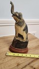 Vintage Hand Carved Horn Elephant Sculpture On Wooden Base