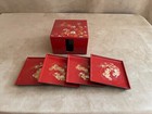 Vintage Otagiri Japan Lacquerware Coasters Floral Set Of 4 With Case Red Gold