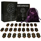 Black Wooden Runes Set Altar Tarot Prop Witch Wicca With Guidebook And Pouch