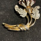 Vintage Art Deco Rhinestone Floral Spray Brooch Purple   Silver Tone Bouquet Pin