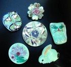 Collection Of 6 Czech Vaseline Glass Buttons  p769 -23 Mm -30 Mm - Rare    