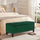 Rectangular Storage Ottoman  Velvet Tufted End Of Bed Bench With Rivet  Footr   