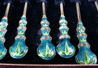 Fabulous Vintage Fine Enamel Asian Fork Spoon Set Sterling Silver 216 Grams Rare