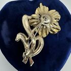 Vintage Signed Coro Flower Brooch Enamel Rhinestone Gold Plate Art Deco Pin