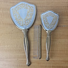 Vintage Gold Mirror  Brush  And Comb Set With Silver Design On Back