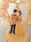 Wedding Cake Topper Bride   Groom Heart Arch   Bell Ivory Marriage Vtg Decor