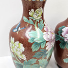 Vintage Pair 9  Cloisonne Golden Clouds Mantle Vases Butterfly Flowers  1 Set