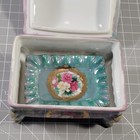 Vintage Kreiss Japan Green Floral Luster Porcelain Dresser Trinket Box 2 Trays