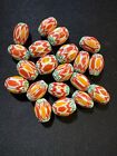 20 Chevrons Striped Glass Beads  b1050 - Orange -10-12mm Fancy Vintage