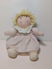 Vintage Eden Plush  Baby Doll Pink Polka Dot Stripe Dress Blonde Yarn Hair B12