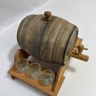 Vintage Sorority Liquor Decanter And Shot Set  Stone Decanter  Wood Base And Tap