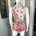 Vintage 60s 70s Psychedelic Turtleneck Sleeveless Tunic Shirt Top Blouse Medium