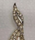 Vintage Art Deco Style Silvertone Round   Baguette Rhinestones Leaf  Brooch pin