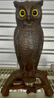 Antique Cast Iron Fireplace Andirons Set Owls Original Yellow Glowing Glass Eyes