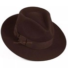 Gents Chocolate Brown Indiana 100  Wool Felt Fedora Trilby Hat With Wide Band
