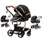 Convertible Baby Stroller Infant Bassinet Stroller Pushchair Pu Leather Black Us