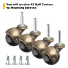 Brass Vintage Antique 2  Ball Caster Wheels - Set Of 4 Heavy Duty  5 16  X 1 1 2