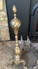 Pair Of Antique Brass Federal Spiral Twist Fireplace Andirons Firedogs  23    Tall