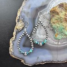 Sterling Silver Southwestern Style Navajo Pearl   Turquoise Bead Hoop Earrings 1