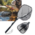 Folding Fly Fishing Landing Net Rubber Safe Catch Release Silicone Fish Nets