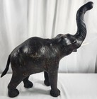 Vintage Mcm Carved Leather Wrapped Elephant Figures Statues 18  11  6 