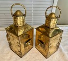 Vintage Brass copper Starboard   Port Signal Lanterns Original Red   Blue Glass