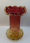Antique Victorian Amberina Art Glass Vase 10 3 4    Ruffle Edge W  Swirl Base
