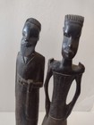 Vintage Hand Carved Ebony Wood African Tribal Figure Sculptures Set Of Two 14 