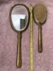 Vintage Gold-tone Vanity Set Brush And Hand Mirror