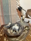 Vintage 50   s Cast Iron Mechanical Bank Eagle With Eaglets In A Nest Reproduction